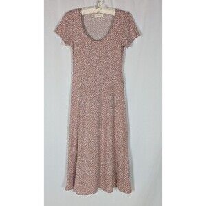 Jessica Simpson Dress L Women's Pink Speckle Print Scoop Neck Short Sleeve Midi